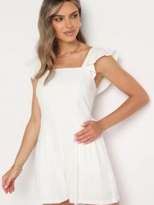 Biały Kombinezon Bawełniany na Ramiączkach z Falbanką i Krótkimi Nogawkami Liadia rosa