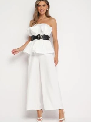 Biały Kombinezon bez Rękawów z Baskinką i Paskiem z Klamrą Opobia allyson