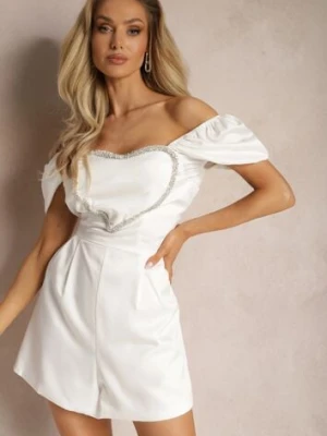 Biały Kombinezon Krótki z Opadającymi Rękawami i z Serduszkiem z Cyrkonii Yelara elsa.m by may