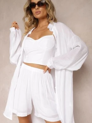 Biały Komplet 2-Częściowy Koszula z Kołnierzykiem Szorty Umidia