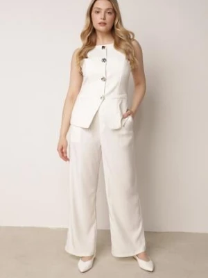 Biały Komplet Garniturowy z Bawełną Kamizelka i Szerokie Spodnie Sererissa j&x