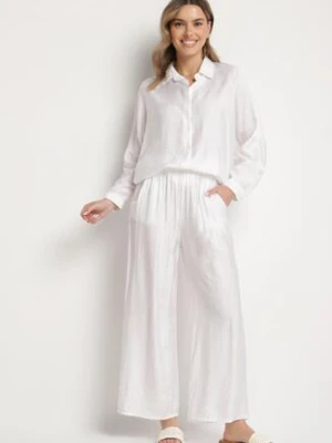 Biały Komplet o Kroju Oversize Koszula i Spodnie Ulosarenia h&s