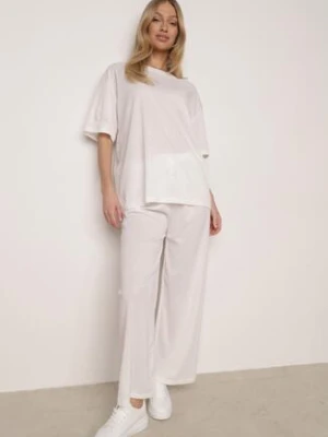 Biały Komplet Oversize z Cyrkoniami T-shirt i Spodnie Arnatea ambitionfly