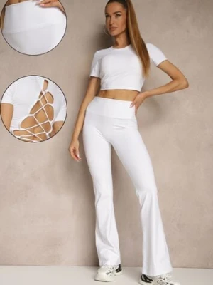 Biały Komplet Sportowy Spodnie i Koszulka Ozdobiona Sznurowaniem Lumileine yu & me