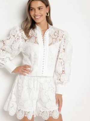 Biały Komplet z Bawełną Koszula i Szorty Ozdobione Ażurowym Wzorem Zeralea elsa.m by may