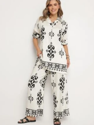 Biały Komplet z Wiskozą w Etniczny Wzór Koszula i Spodnie Meporelle m&d fashion