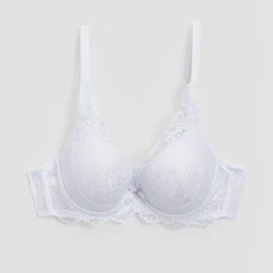 Biały koronkowy biustonosz z motywem kwiatowym House