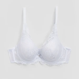 Biały koronkowy biustonosz z motywem kwiatowym House