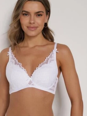 Biały Koronkowy Biustonosz z Ozdobnymi Kokardkami na Ramiączkach Aeleolopei