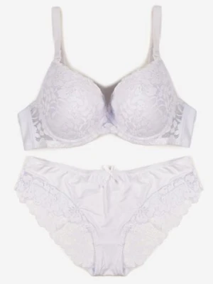 Biały Koronkowy Komplet Biustonosz i Majtki Figi w Klasycznym Stylu Ezirene