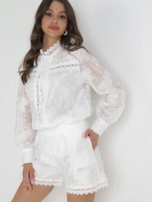 Biały Koronkowy Komplet z Szortami i Koszulą Evanilla