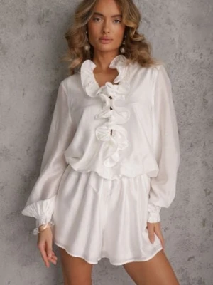 Biały Krótki Kombinezon z Falbankami i Bufiastymi Rękawami Danathise retro & icone