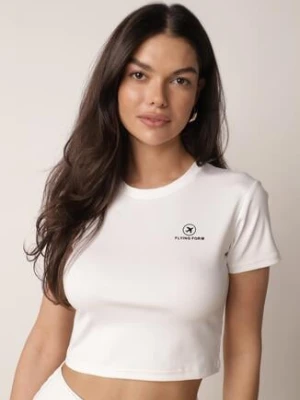 Biały Krótki T-shirt w Stylu Basic z Minimalistycznym Nadrukiem Orithana glo-story