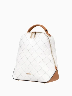 Biały logowany plecak damski ze skóry ekologicznej Puccini