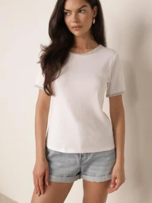 Zdjęcie produktu Biały Minimalistyczny T-shirt z Bawełny Zdobiony Warkoczowymi Lamówkami Thessele romee's