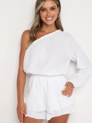 Biały Muślinowy Kombinezon z Bawełny na Jedno Ramię z Gumką w Pasie Vimaree jumelle