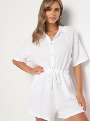 Biały Muślinowy Kombinezon z Bawełny Wiązany w Talii z Guzikami Dlirena jumelle