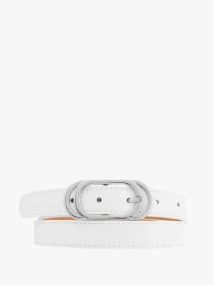 Biały pasek damski ze srebrną klamrą Ryłko