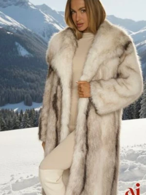 Biały Płaszcz Futerko o Prostym Kroju z Szerokim Kołnierzem Ezilana