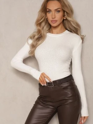 Biały Prążkowany Sweter z Bawełną Ozdobiony Cyrkoniami Romilea j&x