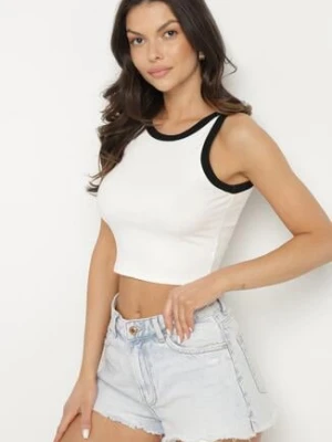 Biały Prążkowany Top Ozdobiony Lamówką Xarzedi j.style