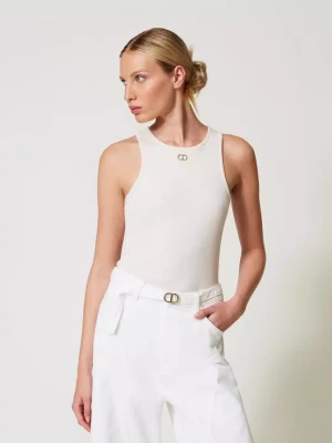 BIAŁY PRĄŻKOWANY TOP TWINSET