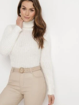 Biały Puchaty Golf z Wełną i Długim Rękawem Bullame j&x