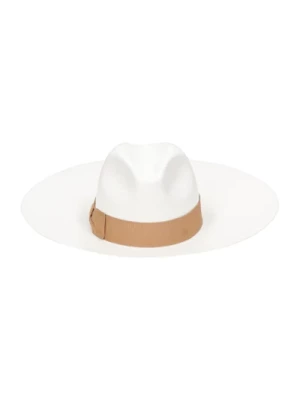 Biały słomkowy kapelusz z kokardą Borsalino