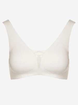 Biały Sportowy Biustonosz Zdobiony Siateczką i Gorsetową Aplikacją Salinalla