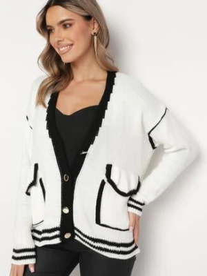 Biały Sweter Kardigan Ozdobiony Kontrastowymi Lamówkami Sunje lily rose