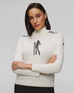 Biały sweter narciarski damski Newland Fleur merino