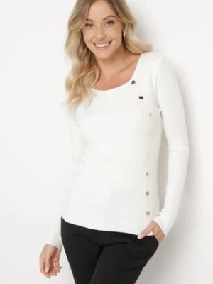 Biały Sweter Ozdobiony Metalowymi Napami Corettina wool fashion