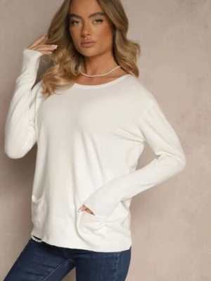 Biały Sweter z Kaszmirem Ozdobiony Kieszeniami Saniswena tandem