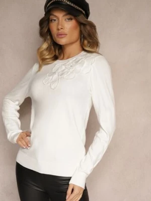 Biały Sweter z Modalem i Wiskozą Ozdobiony Aplikacjami 3D Desalttia newstar