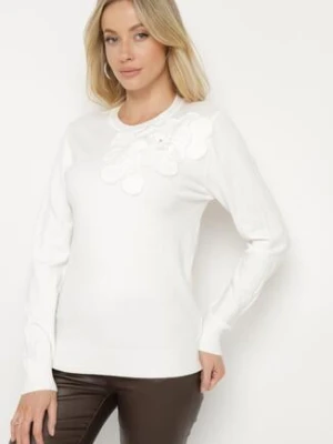 Biały Sweter z Wiskozą Modalem i Aplikacjami 3D Esalttia newstar