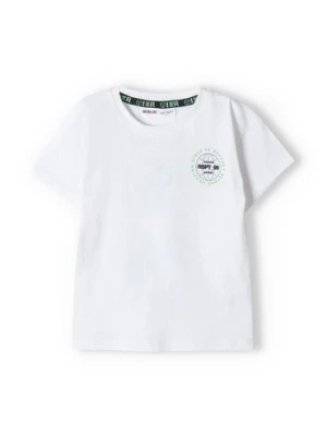 Biały t-shirt bawełniany dla chłopca z nadrukiem Minoti