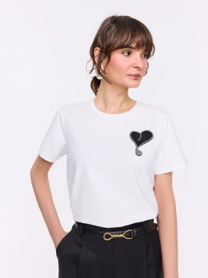 Biały T-shirt bawełniany z aplikacją TARANKO