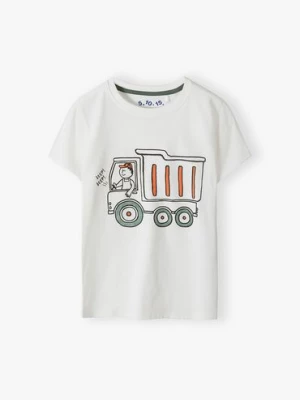 Biały t-shirt chłopięcy bawełniany z ciężarówką 5.10.15.