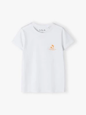 Biały t-shirt dla dziewczynki z małym nadrukiem - delfinki 5.10.15.