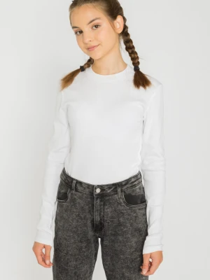 Biały t-shirt dla dziewczyny z prążkowanej dzianiny Reporter