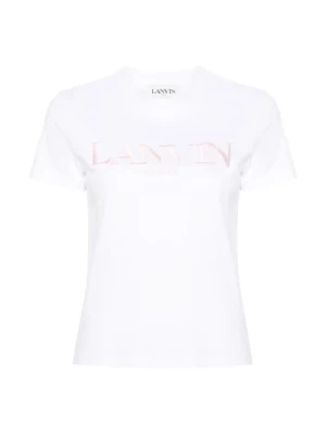 Biały T-shirt i Polo z Haftowanym Logo Lanvin