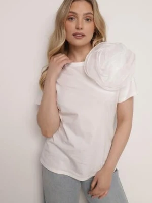 Biały T-shirt Koszulka z Krótkim Rękawem i Aplikacją w Kształcie Kwiatu Nestairis retro & icone