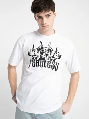 Biały t-shirt LOOSE z autorską grafiką z przodu Reporter