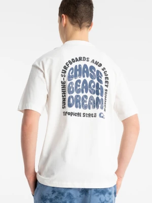 Biały t-shirt LOOSE z autorską grafiką z tyłu Reporter