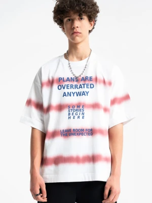 T-shirt chłopięcy loose w paski z nadrukiem na całości Reporter