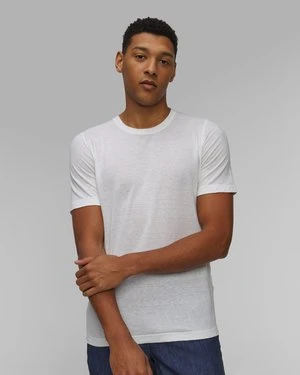 Biały T-shirt Męski 120% Lino Crewneck T-shirt