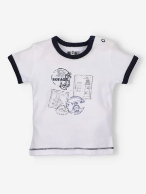 Biały t-shirt niemowlęcy z bawełny organicznej dla chłopca NINI