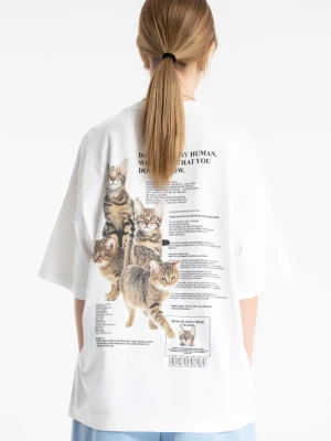 Zdjęcie produktu T-shirt dziewczęcy oversize z nadrukiem w koty Reporter