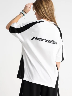 Biały t-shirt OVERSIZE z kontrastowymi wstawkami Reporter