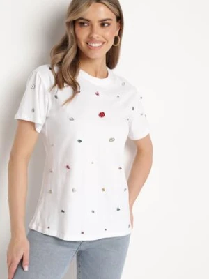 Biały T-shirt Ozdobiony Kolorowymi Cyrkoniami Wiadea elsa.m by may